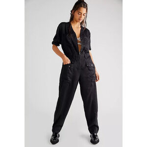 New Free People Time For Me One-Piece $178 MEDIUM Black Utility Workwear Design
